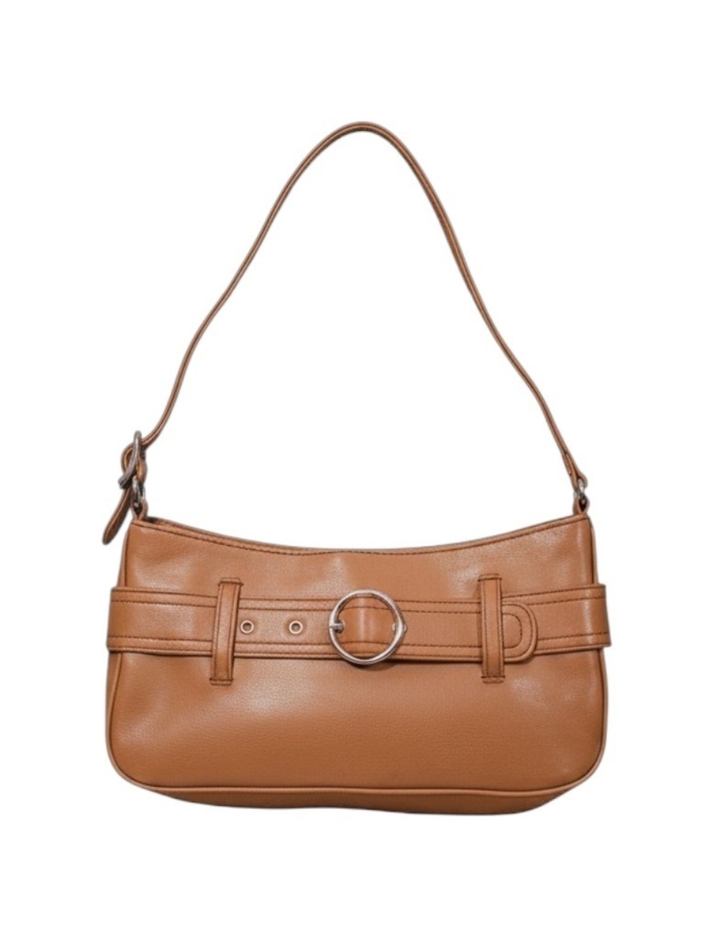 Cognac Shoulder Bag with Ring Belt Detail